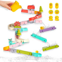 Wall Bathtub Toy Slide, 66 PCS Bathtub Toys for Preschool Child with Slide Duck, Mold Free Shower Water Toys with Suction Cups, Ideal Christmas Birthday Gift | Shinymarch