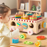 Montessori Wooden Ice Cream Dessert Cart, Shape Sorting Toys for Boys and Girls 3-6 Years Old,One Year Old Girl Birthday Gifts,Early Childhood Education Fine Motor Skills Development | Shinymarch
