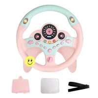 Kids Steering Wheel for Car, Driving Simulated Toy Steering Wheel for Kids with Light and Music, Electric Early Learning Educational Baby Steering Wheel Toy for Kids (Pink) | Shinymarch