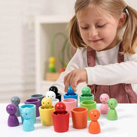 Color Sorting Cups, Color Sorting Sensory Toys, Matching Games Color Sorting Toys, Montessori Peg Dolls and Cups (1 Set) | Shinymarch