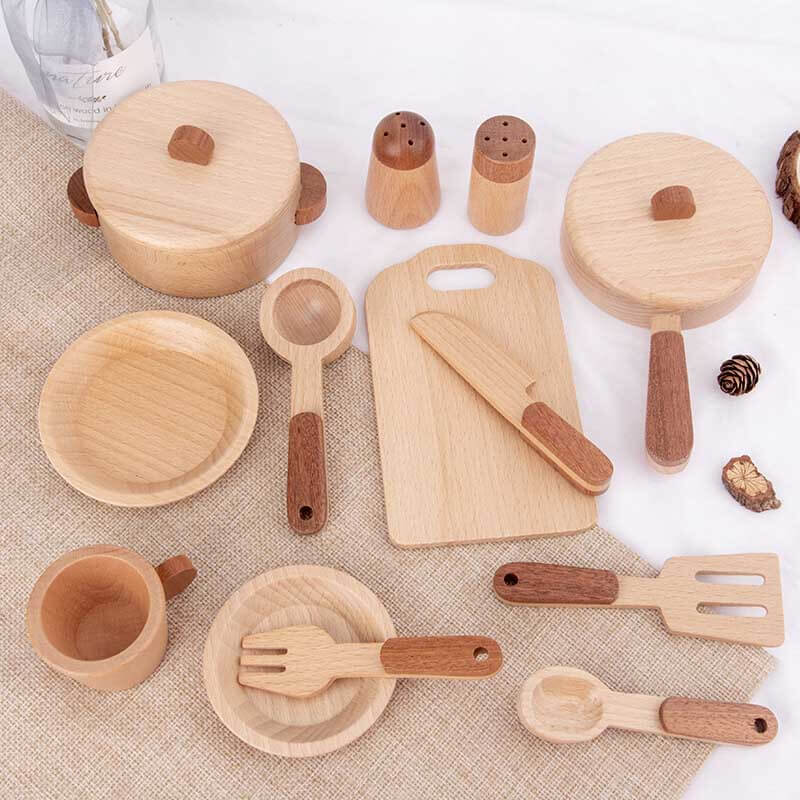 15 Pieces Montessori Log Pretend Play Kitchen for Kids | Shinymarch®