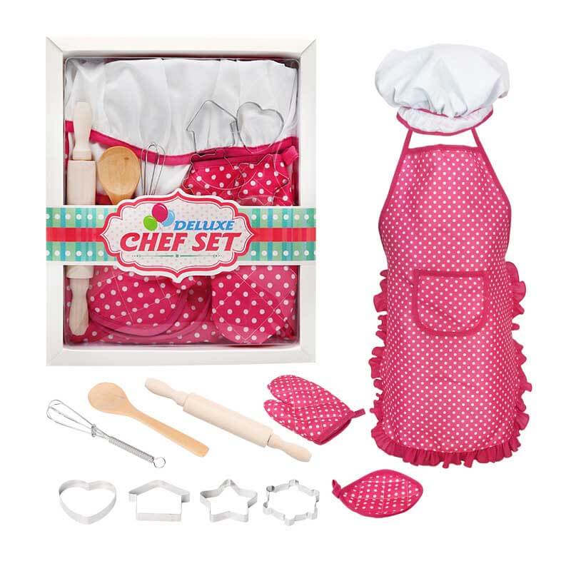 Kids Cooking and Baking Chef Set, Complete Cooking Sets, Toddler Dress Up & Pretend Play Costume Clothes, Kit Blue/ Pink Kid Chef Apron & Accessories, Kids Kitchen Toys 3-5 Years Old | Shinymarch