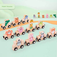Juego de tren de animales de madera