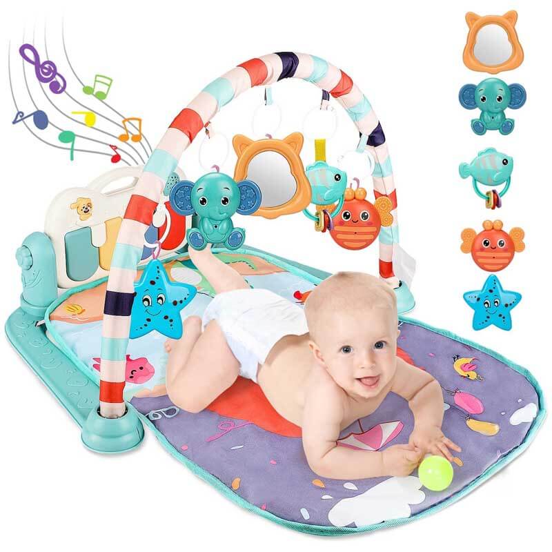 Baby Gym Play Mat, Kick and Play Piano Tummy Time Gym Mat, Musical Piano Activity Playmat for Baby Girl & Boy 0 to 3 6 9 12 Months, Baby Floor Mat Activity Center for Newborn Infant Toddler | Shinymarch