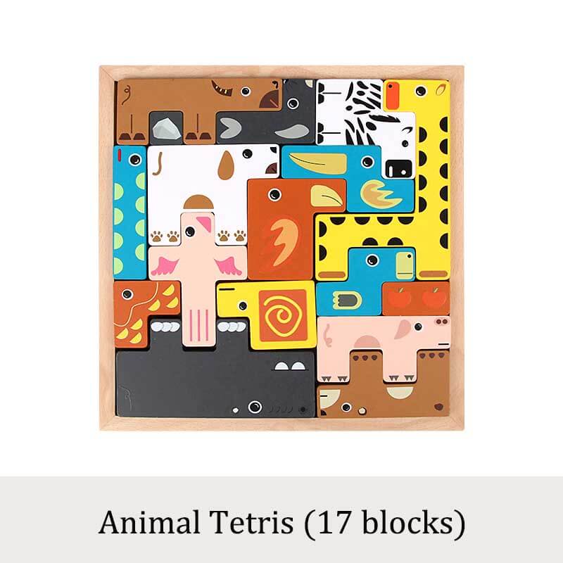 Wooden Animal Tetris, Multi-Play Stacked High Blocks
