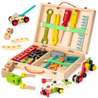 Tool Kit for Kids, 37 pcs Wooden Toddler Tools Set Includes Tool Box & Stickers, Montessori Educational STEM Construction Toys for 3 4 5 6 7 Years Old Boys Girls, Best Birthday Gift for Kids | Shinymarch