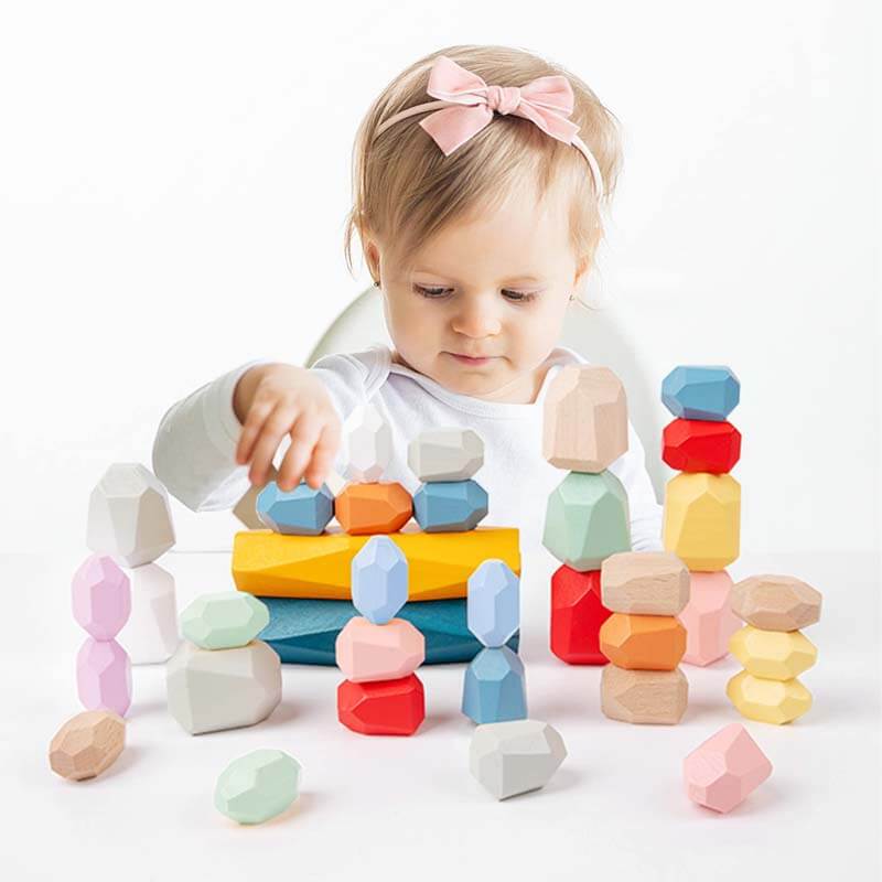 Wooden Stacking Rocks, Preschool Balancing Stones for Kids 1-6 | Shinymarch