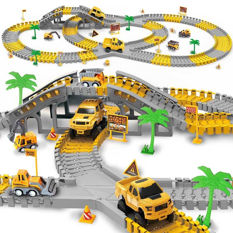 Kids Toys 253 PCS Construction Toys Race Tracks Toy for 3 4 5 6 7 8 Year Old Boys Girls, 5 PCS Construction Truck Car and Flexible Track Play Set Create A Engineering Road Games Toddler Toys Best Gift, DIY Variable Railcar | Shinymarch