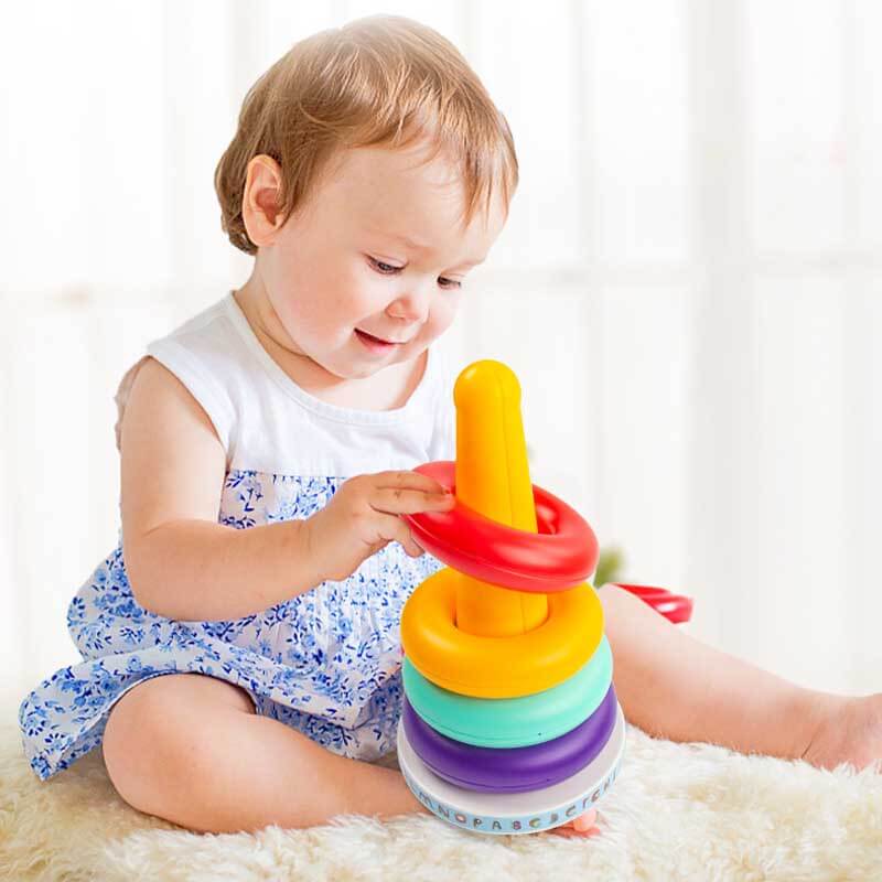 Stacking Rings Toy Wooden Rainbow Stacker Toddler Learning Toys for 18 ...