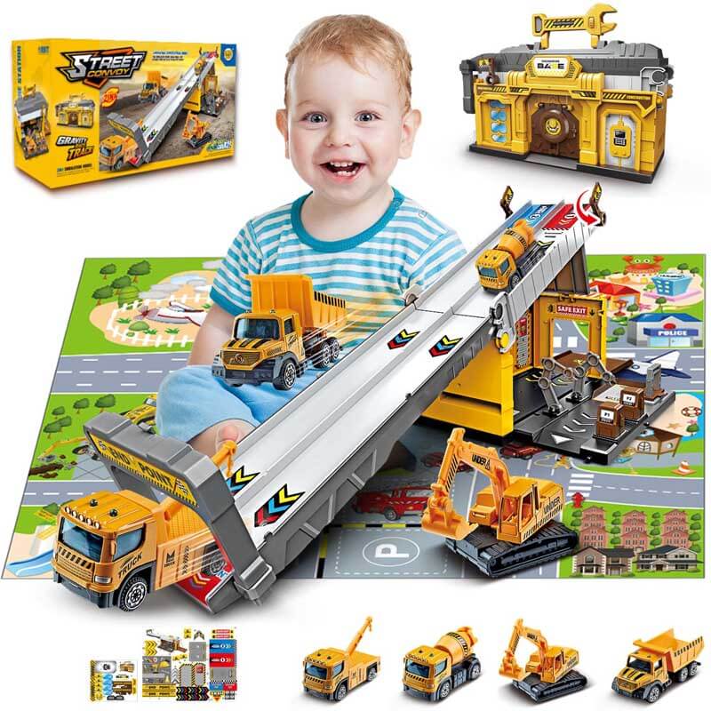 Kid Stuff The Racer Race Tracks for Kids Ages 3-5, Racing Car Toys Set with Foldable 2 ...