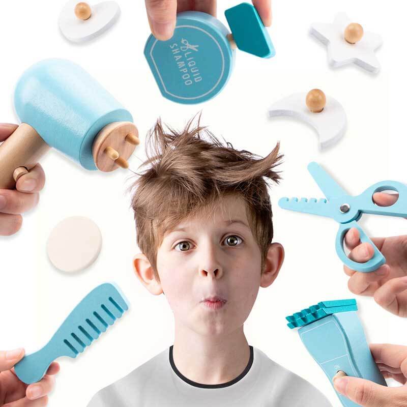 Basic Kids Razor Wooden Barber Set for Kids - Imaginative Pretend Play Toy with Hair ...