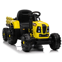 Yellow Ride on Tractor with Trailer,12V Battery Powered Electric Tractor Toy w/Remote Control,electric car for kids,Three speed adjustable,Power display, USB,MP3 ,Bluetooth,LED light,Two-point safety belt | Shinymarch