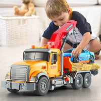 Kids Toys for 3 4 5 6 7 Years Old Boys, 15" Large Tow Truck Toy,Friction Powered Transport Truck Crane Toy with Lights and Sounds,with Roadster,Toddlers Gifts | Shinymarch